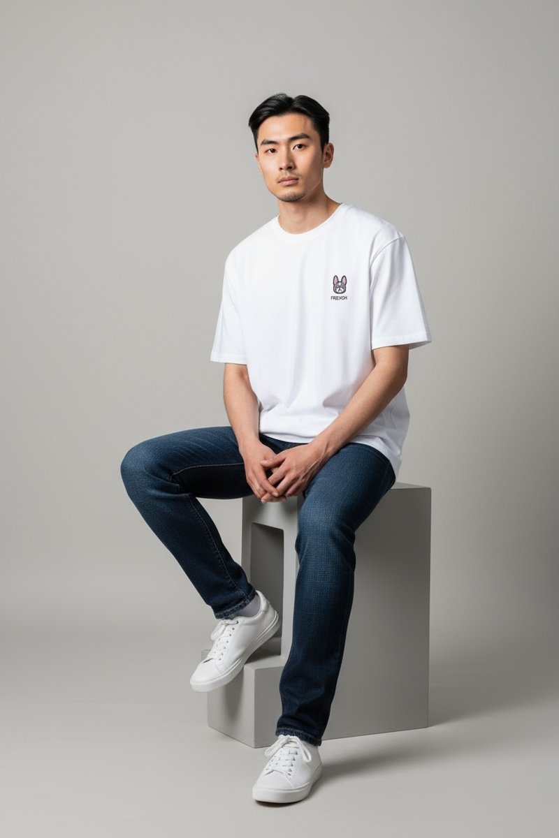 French Bulldog — The Originals white tee, worn
